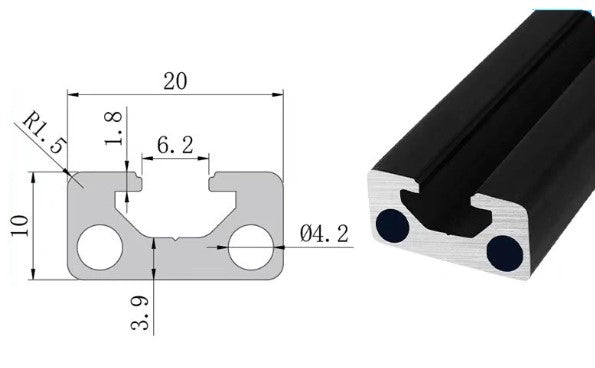 2010 Black T-Slot Aluminium Profile (20 Series)